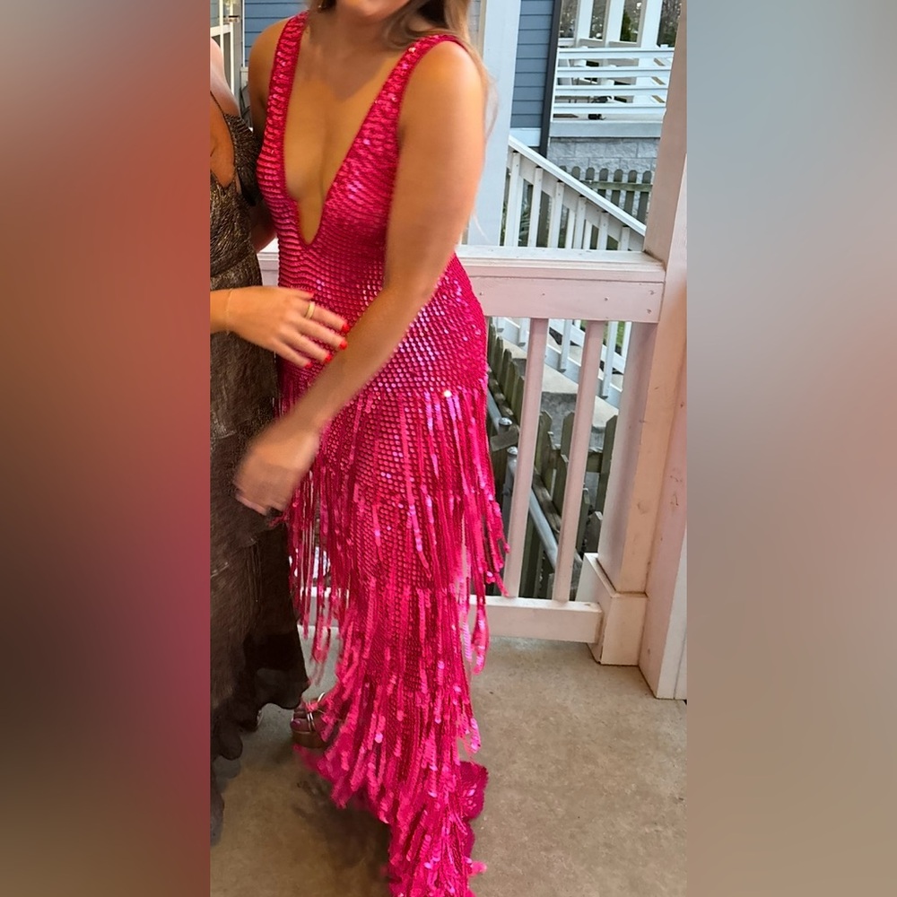 Retrofete Libra Pink Sequin Fringe Gown - Picture 4 of 6